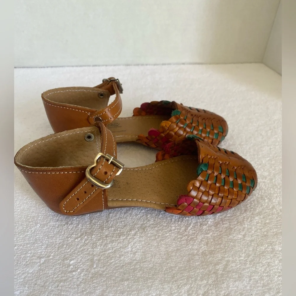 Brown and Green Woven Leather‎ Sandals